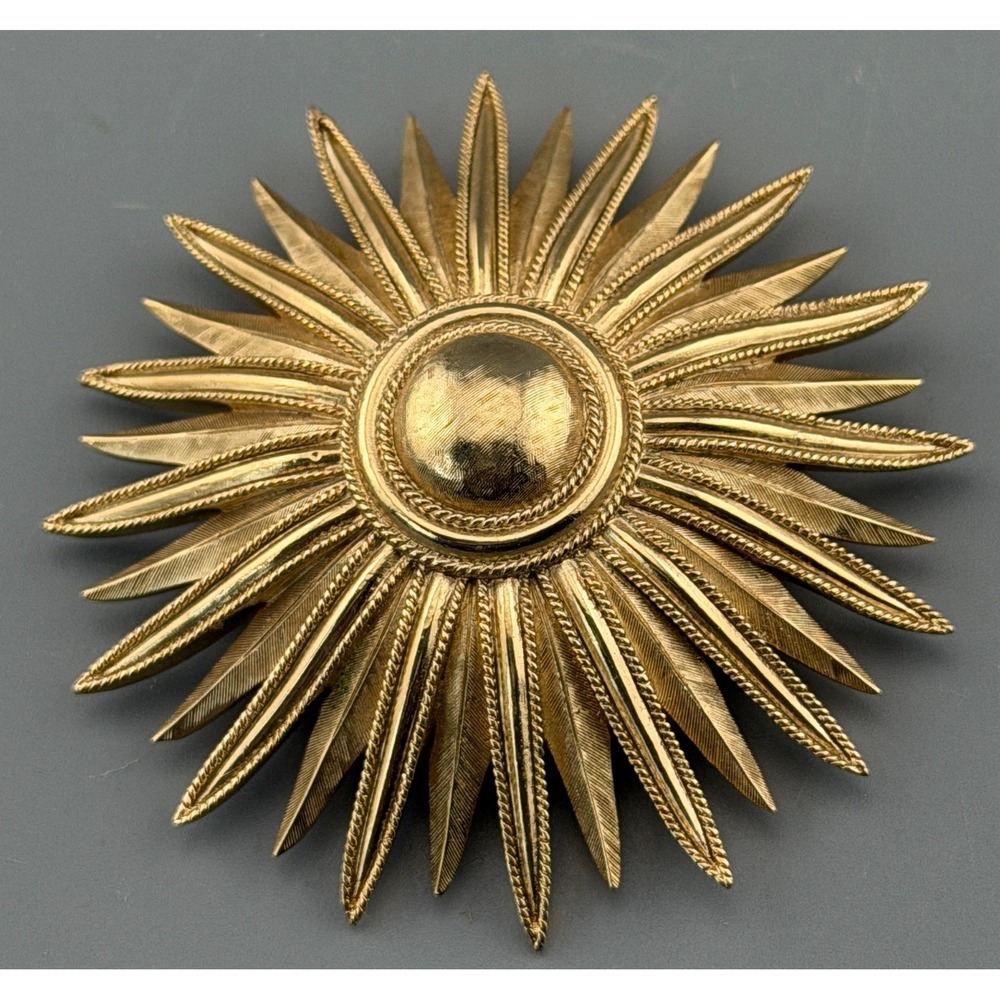 Vintage Trifari Sunburst Brooch Gold Tone Trifanium 2.5" Signed